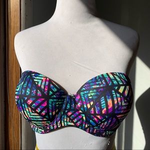 VS PINK 34C Wear Everywhere Push-up Strapless Bra neon Colorful Marble Pattern